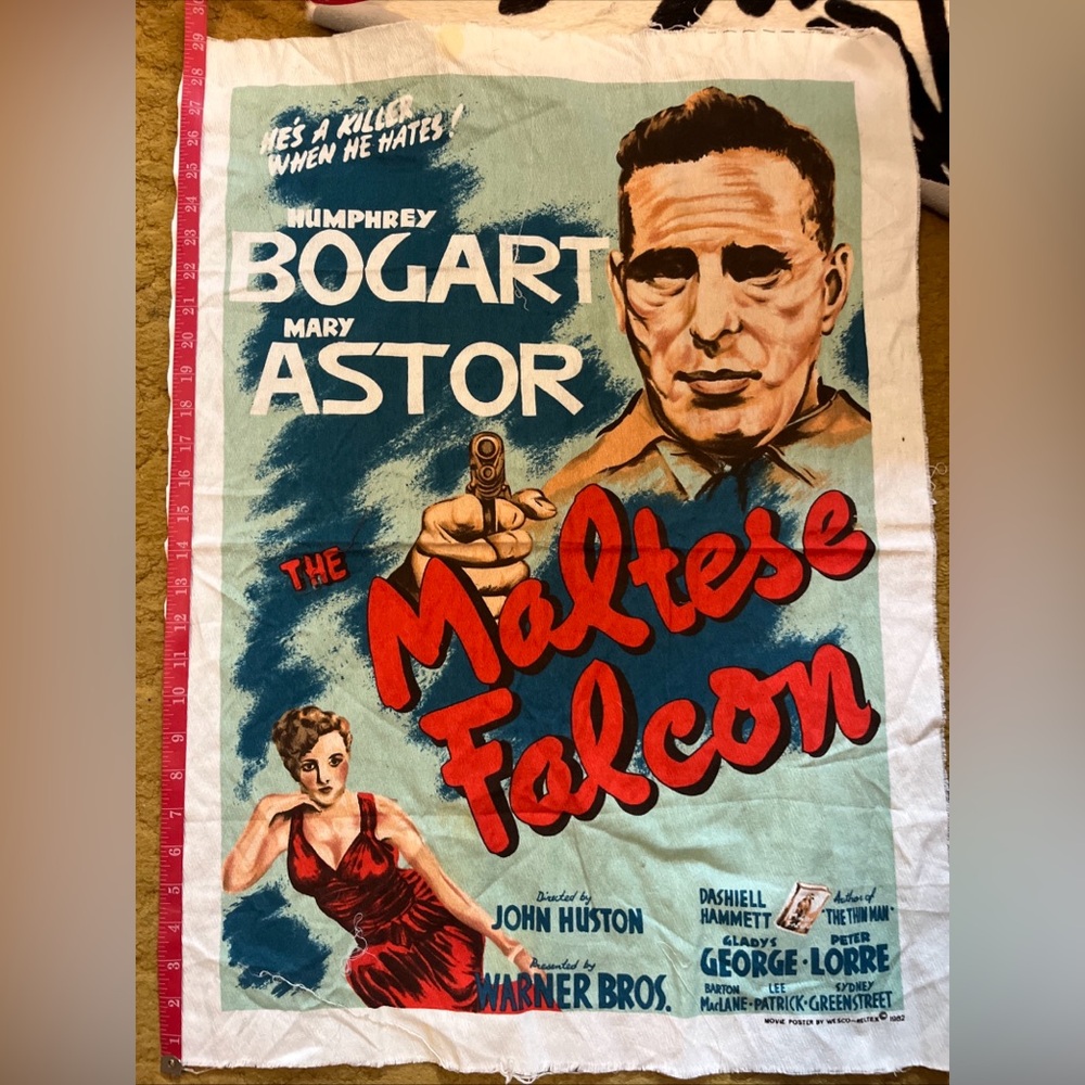 Vintage cloth movie poster “The Maltese Falcorn” 29”x 21” made by Westco-Reltex